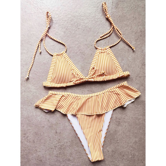 Canary Stripe Tamarindo Ruffle High Waist Bikini - Picture 6 of 8